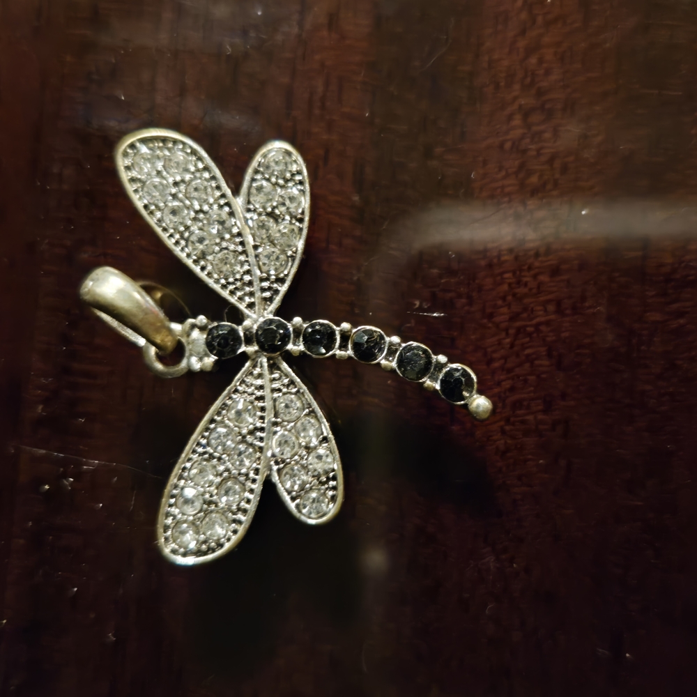 Elegant Silver and Black Dragonfly Pendant